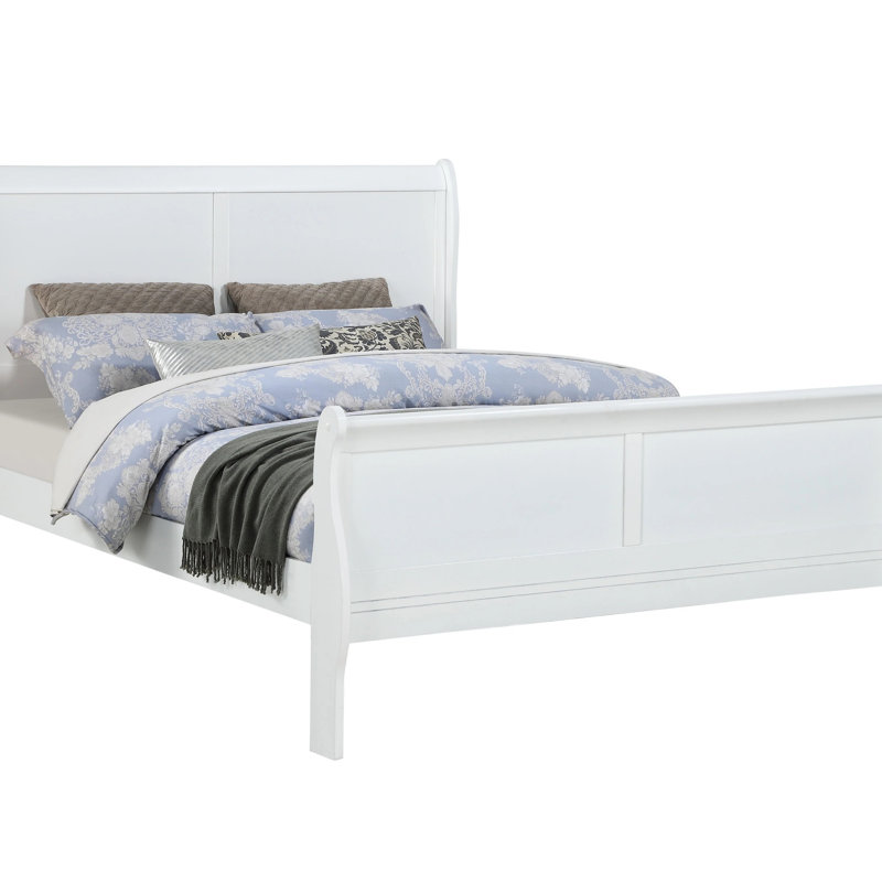 Grand lit blanc Louis Phillipe, Bois massif, Blanc, Grand lit