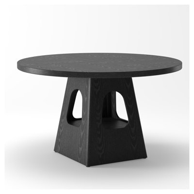 47-Inch Round Dining Table for 4-6 People in Black MDF with Pedestal Base