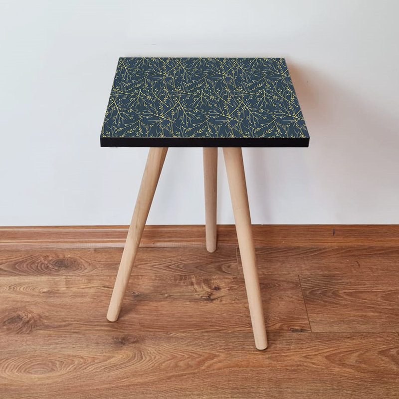 Modern Side Table with Beech Wood Legs, Anthracite & Gold, 13.8 x 16.5 x 13.8 inches | 100% MDF Construction, Thickness: 0.7 inches | Stylish & Functional Design for Living Room, Bedroom, or Office