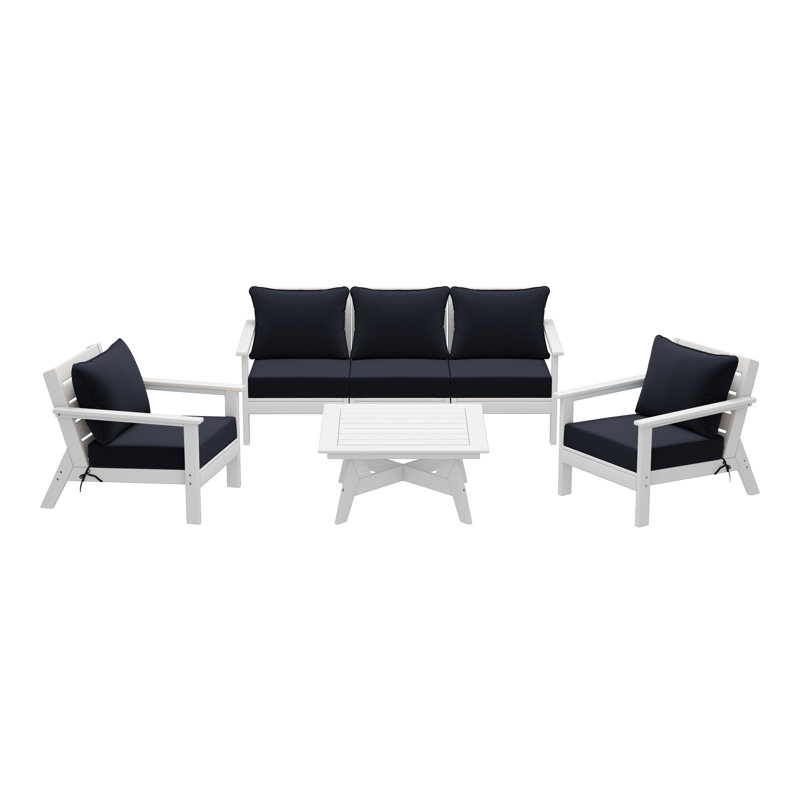 Ensemble de conversation à assise profonde 6 pièces, Blanc / Blanc, Navy Blue