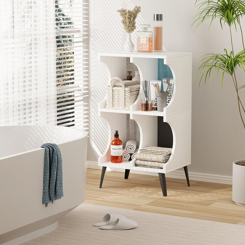 4 Cube Bookcase, Open Cube Small Bookshelf Circle Arc Storage, White