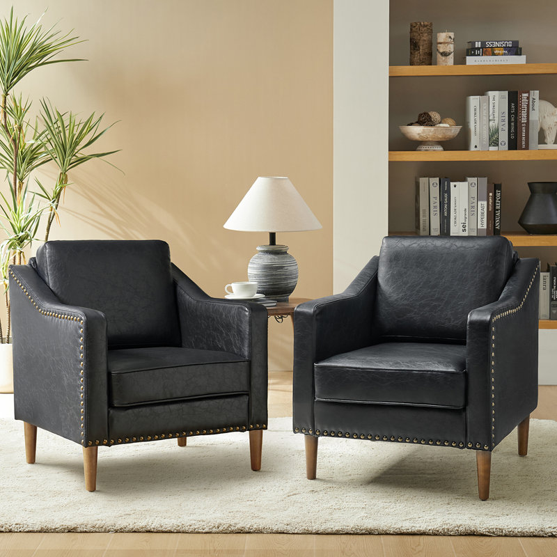 Almetia Vegan Leather Armchair, Black Faux Leather