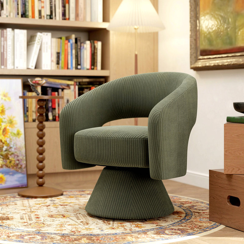 Chaise d'appoint pivotante en tonneau, chaise de salon rembourrée moderne avec rembourrage épais pour la lecture, vert