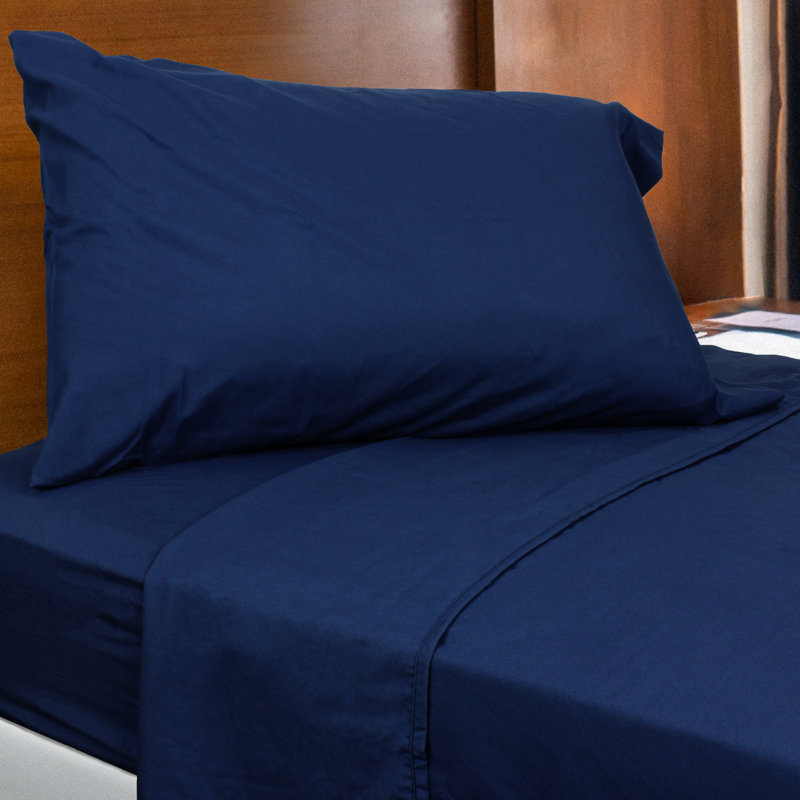 Microfiber Sheet Set, Navy, Queen Sheet Set + Fitted Sheet + 2 Pillowcases