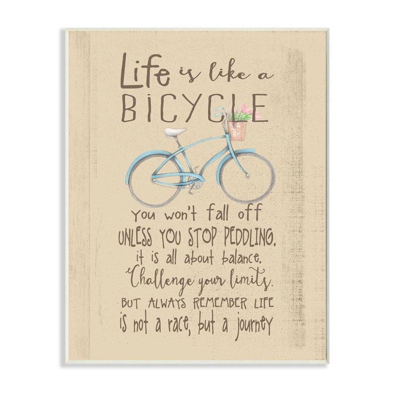 «Life Is Like a Bicycle», art textuel inspirant sur plaque