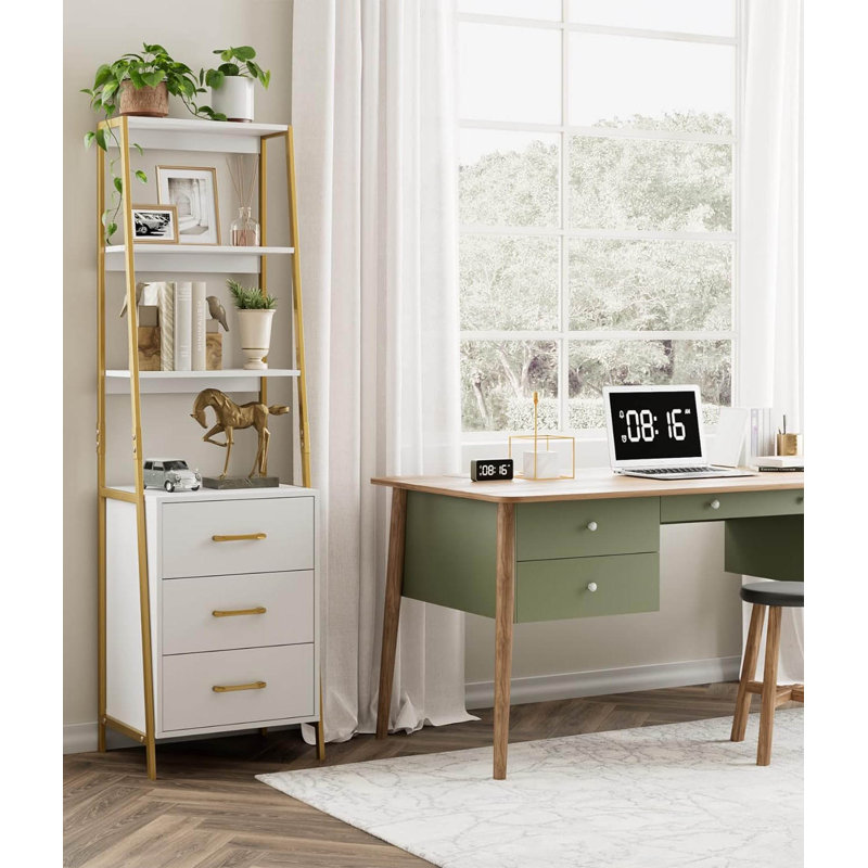4-Tier Bookshelf, With 3 Wooden Drawers