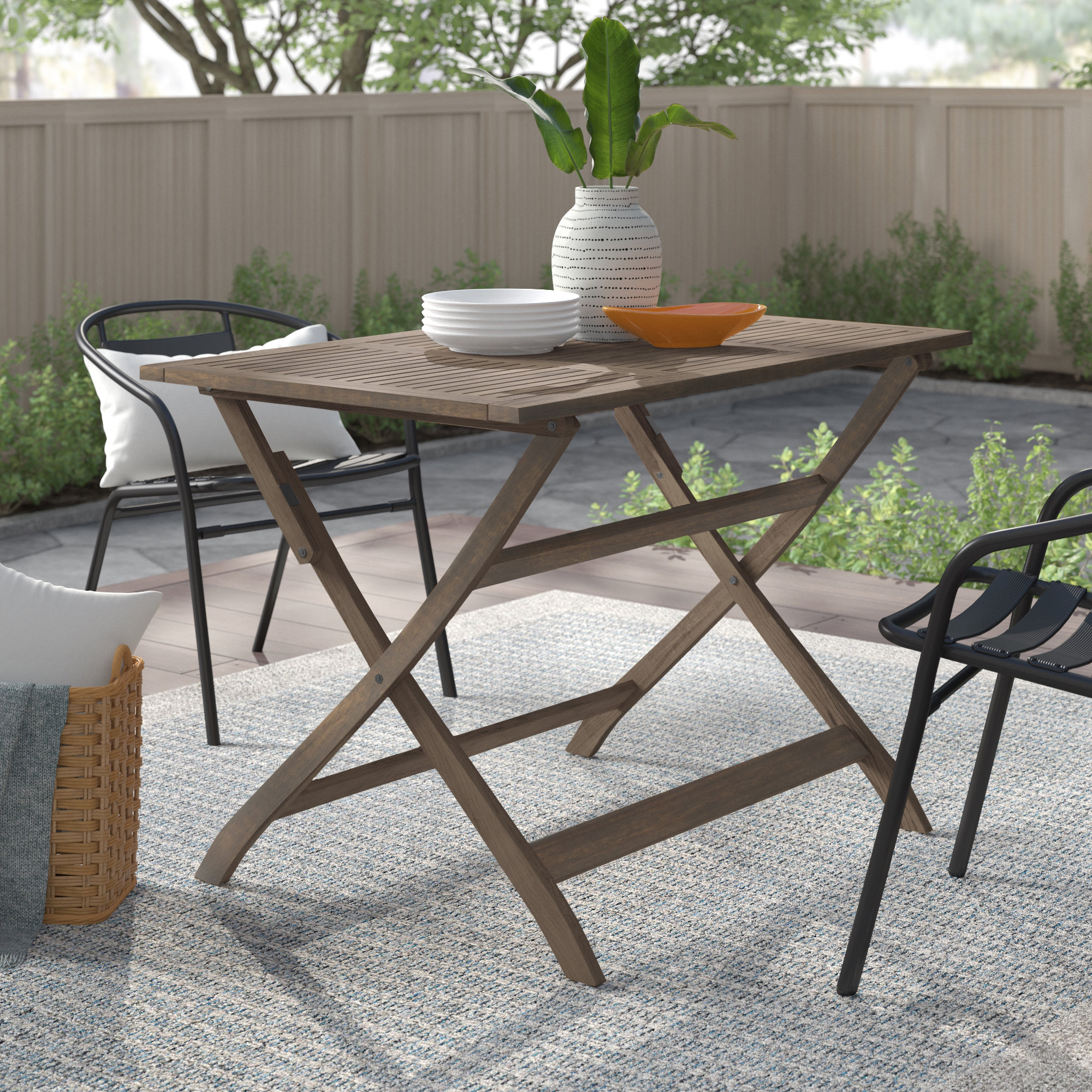 Amaure Rectangular Acacia Outdoor Folding Dining Table