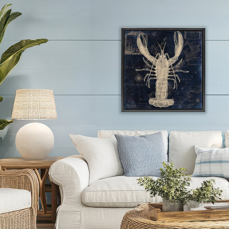 Lobster Contour over Map Floating Frame, design by Sasha, 25" H x 25" W, Jet Black Floater Frame