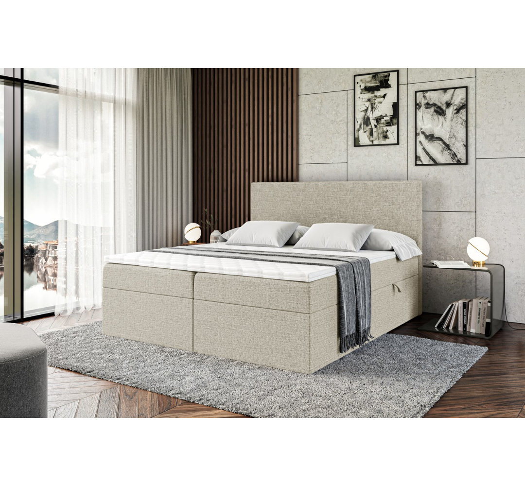 Boxspringbett mit Bettkasten und Topper