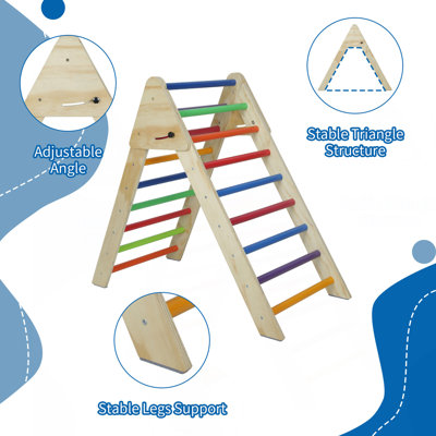 Échelle triangulaire pliable en bois Fionafurn, salle de jeux Montessori pour tout-petits et enfants de 1 à 7 ans (Bois naturel)