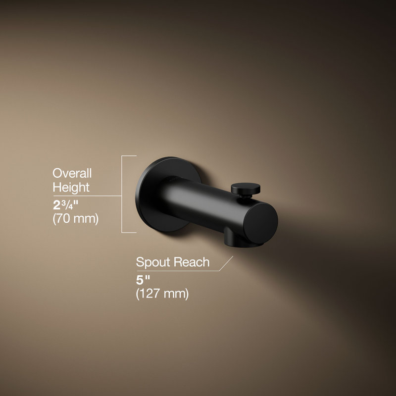 Elate Wall-Mount Bath Spout With Diverter, Matte Black