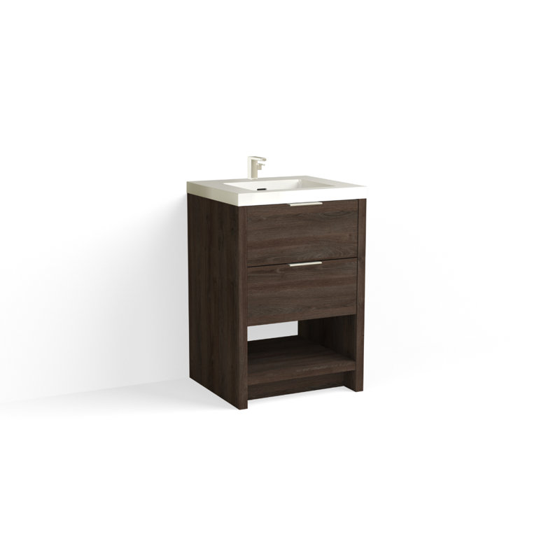 Vue 24" W Freestanding Single Bathroom Vanity, Matte White/Single, White Nanomatte, Polished Nickel