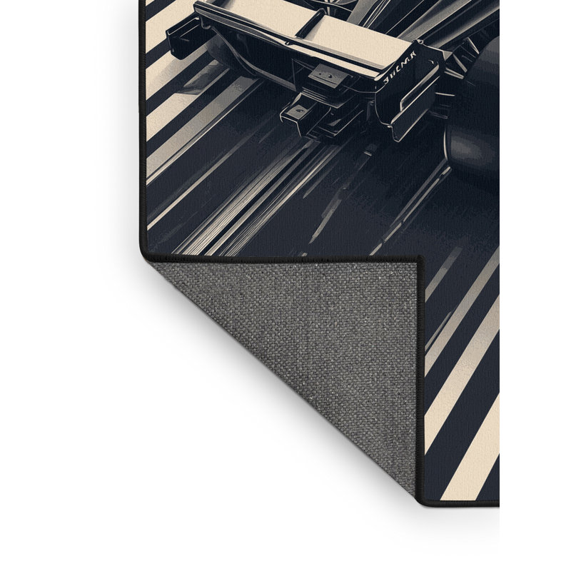Tapis moelleux et moelleux à motif de voiture de course moderne et élégant en beige, 8 x 12