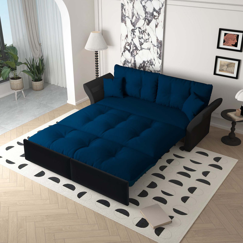 Canapé-lit escamotable, canapé-lit capitonné convertible 3-en-1, Velours bleu