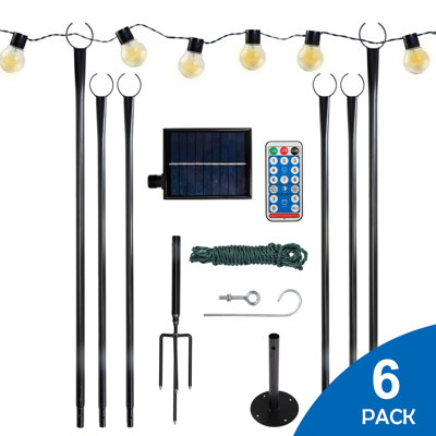 6 Pack 9FT Llight string poles, Metal Poles with Remote control and solar panel 4 Color Lighting - Semicircle for Deck, Outdoor/indoor Decor