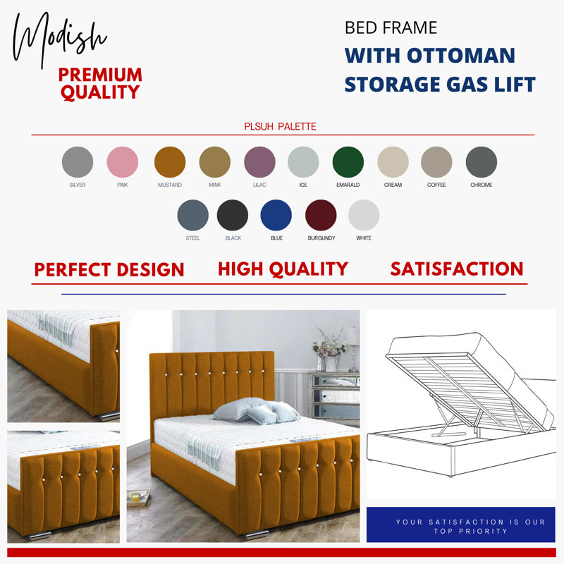 Upholstered Ottoman Storage Bed, Single (3'), Mustard