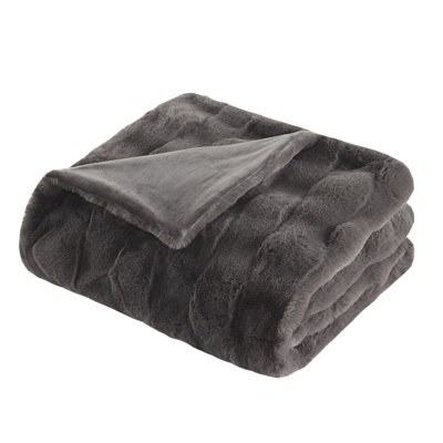 Jeté en fausse fourrure 50 x 60 po gris foncé