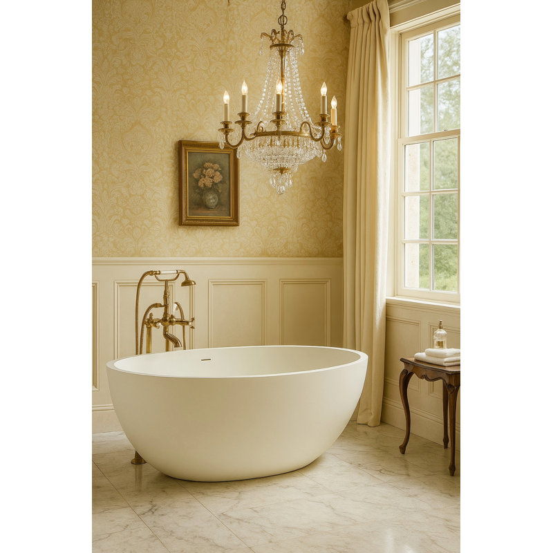 Baignoire de trempage autoportante 67 po x 30 po avec drain central, ensemble de drain et trop-plein Condris Aurora Stone Surface