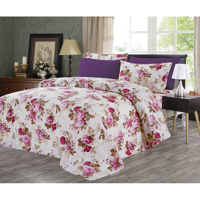 Microfiber Floral Sheet Set, Full Fitted Sheet with 4 Pillowcases