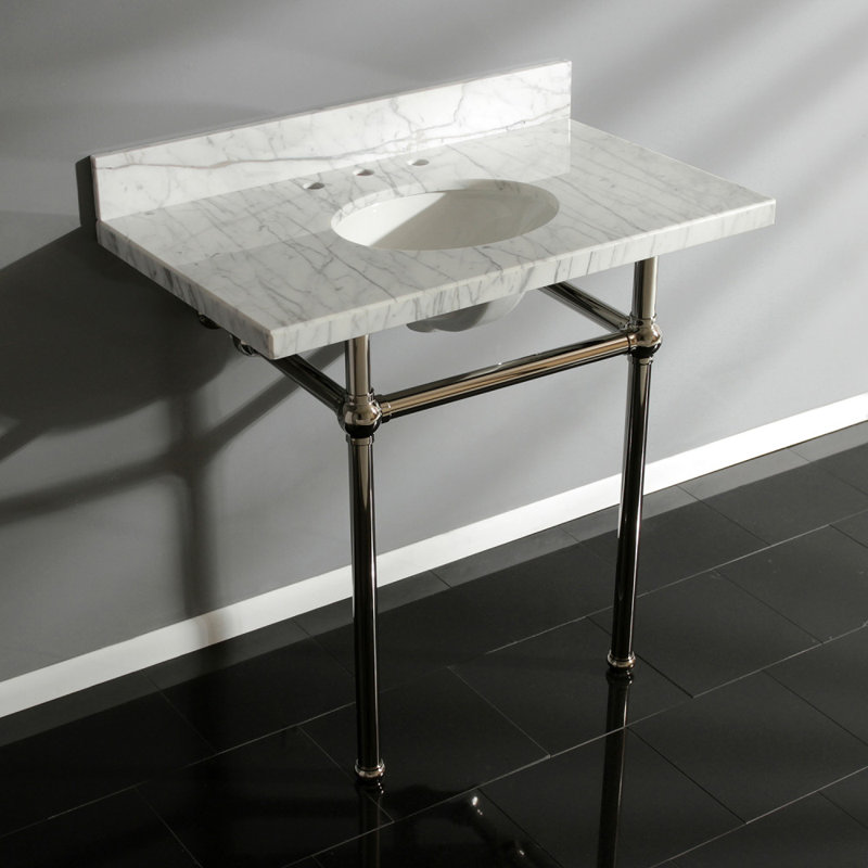 Kingston Brass Templeton 36-Inch Carrara Marble Vanity Top with Brass Legs (8-Inch, 3-Hole), Carrara Marble/Polished Nickel