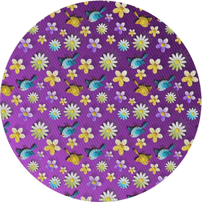 Tapis mauve à motif floral, Rond 7 pi