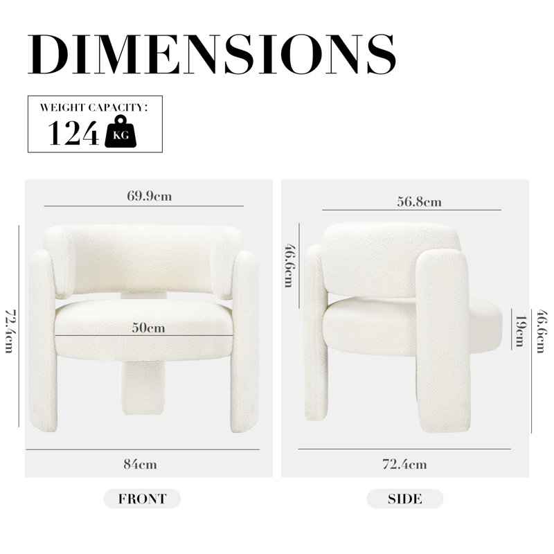 Modern Upholstered Barrel Armchair, Cream