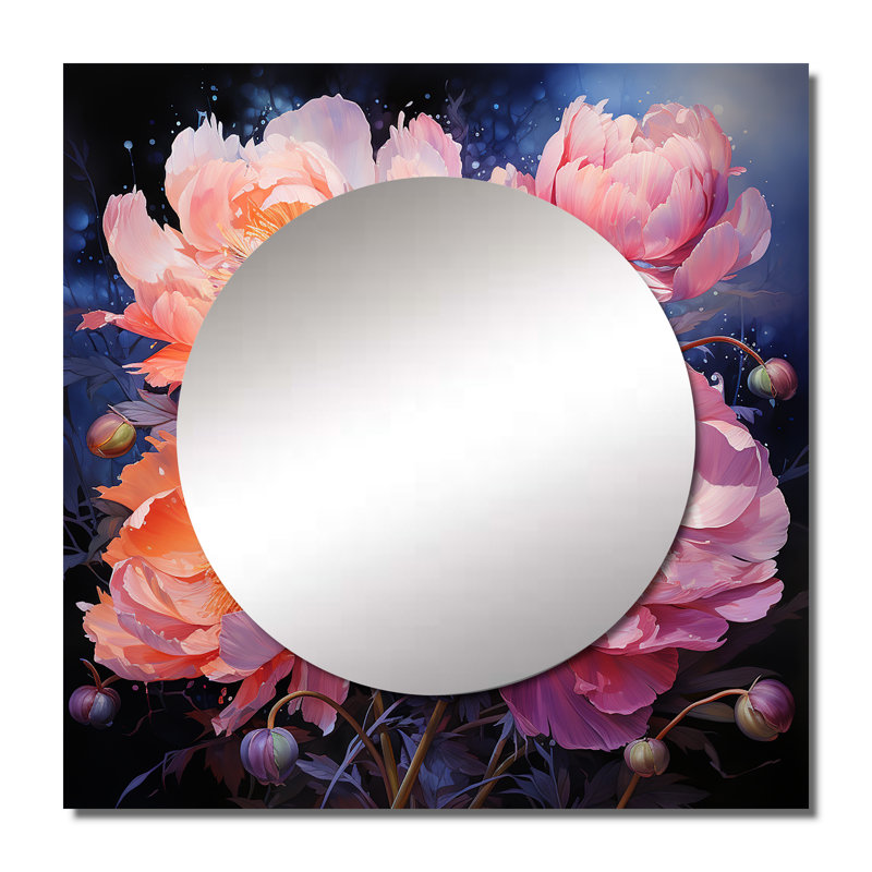 Pink Peonies Serenade III - Floral Square Mirror Wall Decor For Bedroom, 29" x 29"