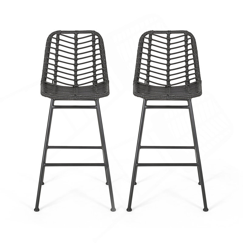 Tabourets de bar d'extérieur en osier (ensemble de 2) avec rotin en polyéthylène durable et structure en fer stable