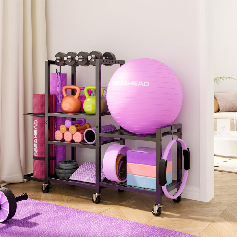 6-Tier Home Gym Storage Rack With Wheels, Dumbbell Weight Rack And Yoga Mat Organizer
