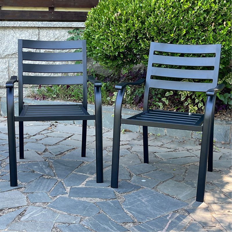 Chaises de terrasse Lron, ensemble de 2 chaises d'extérieur noires, chaises de bistro en métal, chaises de salle à manger d'extérieur en métal toutes saisons, idéales pour les jardins, les terrasses et la piscine