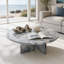 Table basse ronde en marbre gris classique avec base sculpturale en acier, 27,6 pouces de diamètre, élégance en pierre naturelle pour le salon