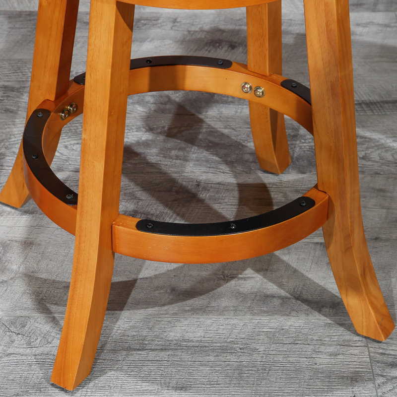 30" Natural Saddle Leather Bar Stool, Swivel Functionality, Comfortable Seating, Hardwood Construction, 360-degree Rotation, Flared Legs For Balance And Support Feature, Seat Padding, Frame, Stability