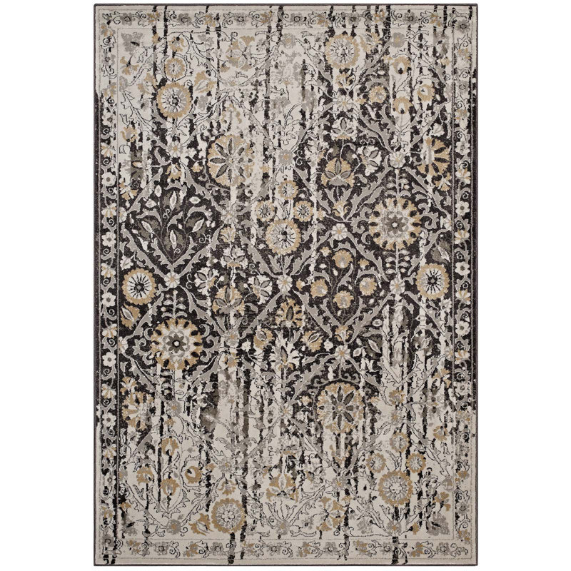 Ganesa Black Floral Lattice 8' x 10' Easy-Care Area Rug