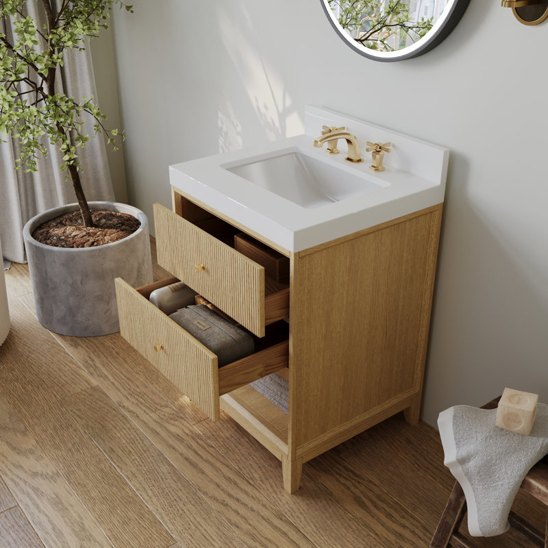 Momo 36" Freestanding Standard Single Bathroom Vanity with Top, Oak, 24"