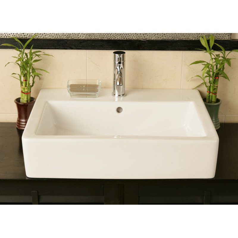 Box 24 Vessel Lavatory White Bathroom Sink, 23" x 19" Rectangular Vitreous China with Overflow