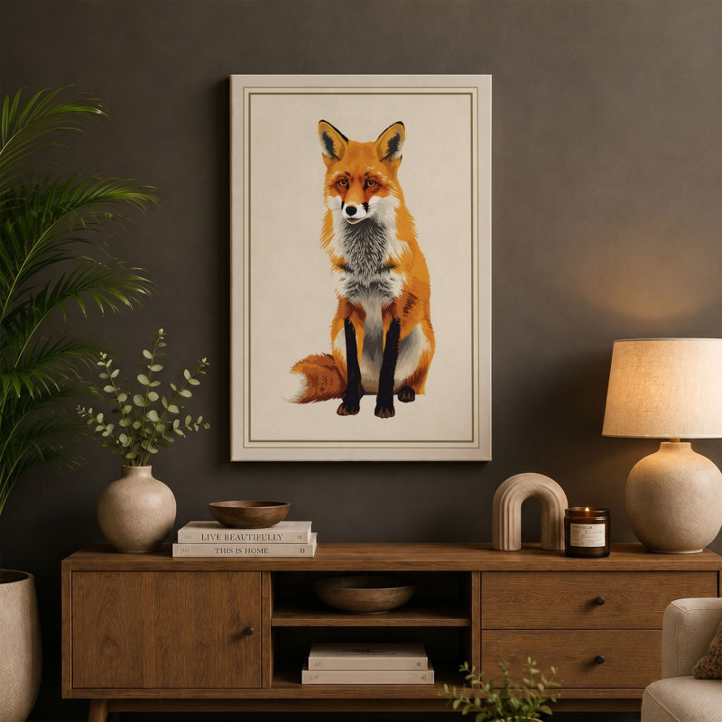 Watchful Fox Boho - Wrapped Canvas, 36x24 - 91.4 x 61.0 cm, Cream Border