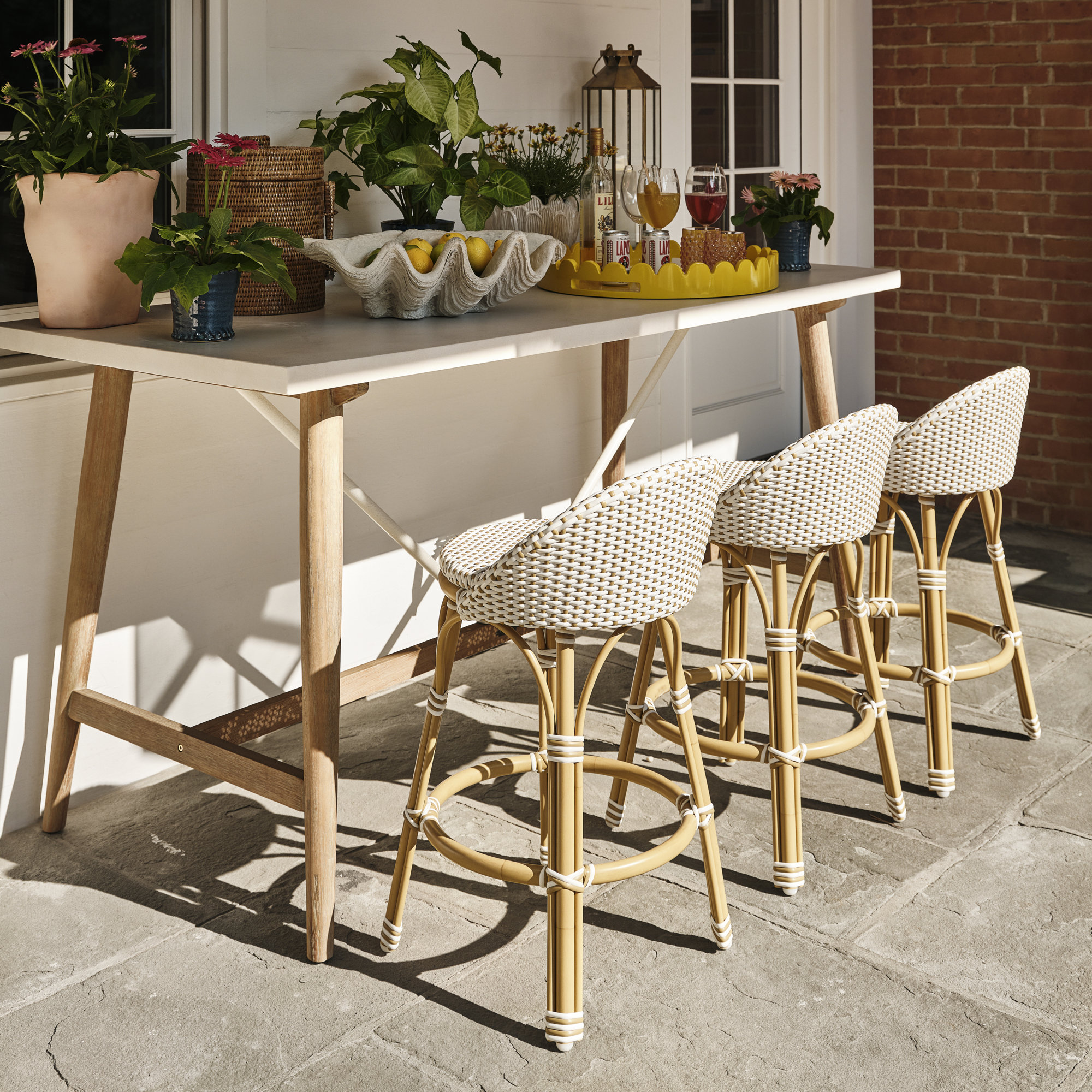 Ellie Woven Stool, White/Beige