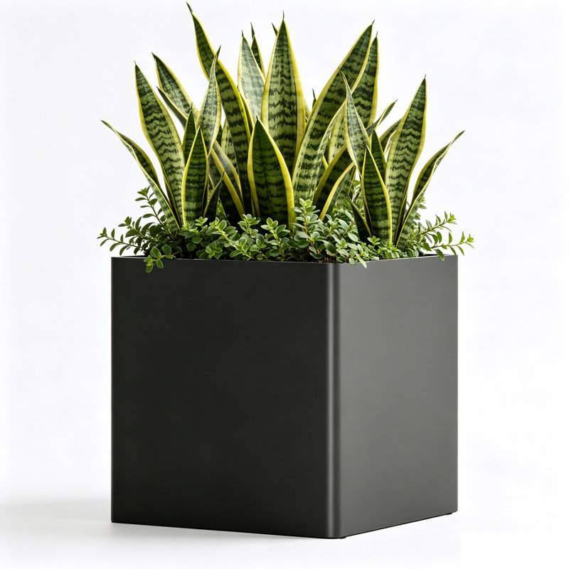 Outdoor Patio Garden Metal Planter Box, 26" H x 26" W x 26" D, Black