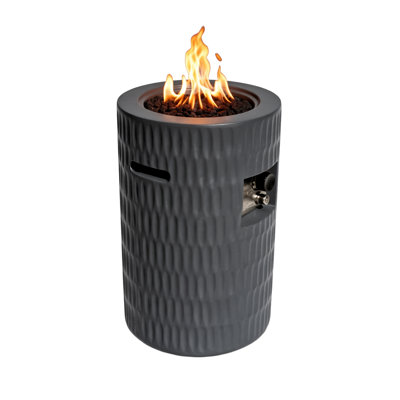 Qeven Modern 26" Cylindrical Propane Fire Pit with 40,000 BTU Concrete Build and Hidden Tank Storage