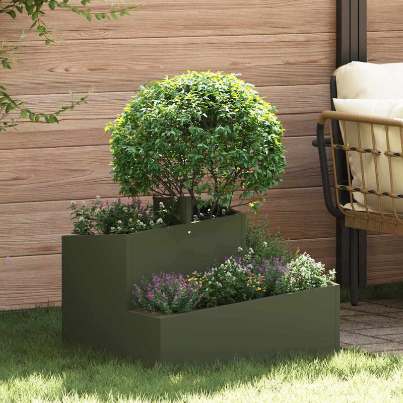 Garden Planter 50 Cm Steel, Olive Green, 50cmH x 60cmW x 60cmD