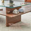 Table basse à deux niveaux avec plateau en verre trempé et tablette en bois de noyer, centre de table de salon moderne-1964573275
