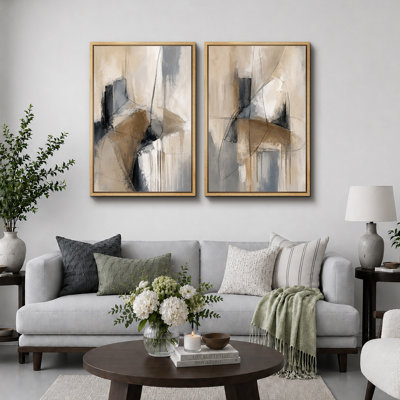 "Neutre", art géométrique abstrait, images de salon, impression sur toile encadrée, 2 pièces