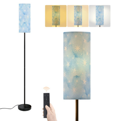 Lampe sur pied à aquarelle bleu ciel et étoile blanche à intensité variable avec télécommande et interrupteur au pied à pied avec abat-jour et lampe sur pied pour le bureau de la chambre à coucher