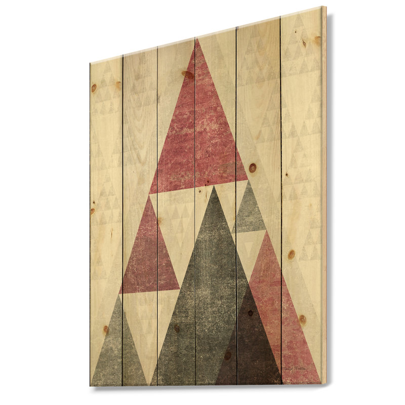 Triangles géométriques roses II - reproduction de style Mid-Century moderne sur bois de pin naturel