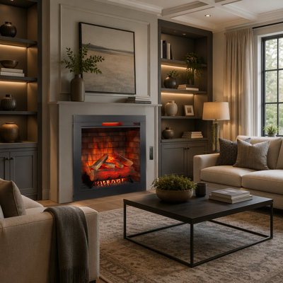 Foyer électrique infrarouge de 84 cm (33 pouces) avec enjoliveur amovible, panneau tactile, chauffage décoratif, foyer sans fumée avec crépitement de feu.