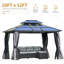Auvent pour pavillon de jardin à toit rigide 10 pi x 12 pi avec double toit en polycarbonate, structure en aluminium, pavillon de jardin extérieur permanent avec filet et rideaux