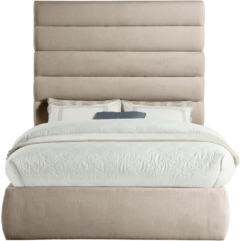 Lit en tissu Adam, Double, Tissu texturé en lin beige