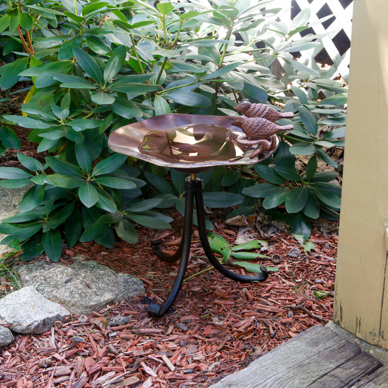 Antique Copper Birdbath with Wrought Iron Tripod Stand