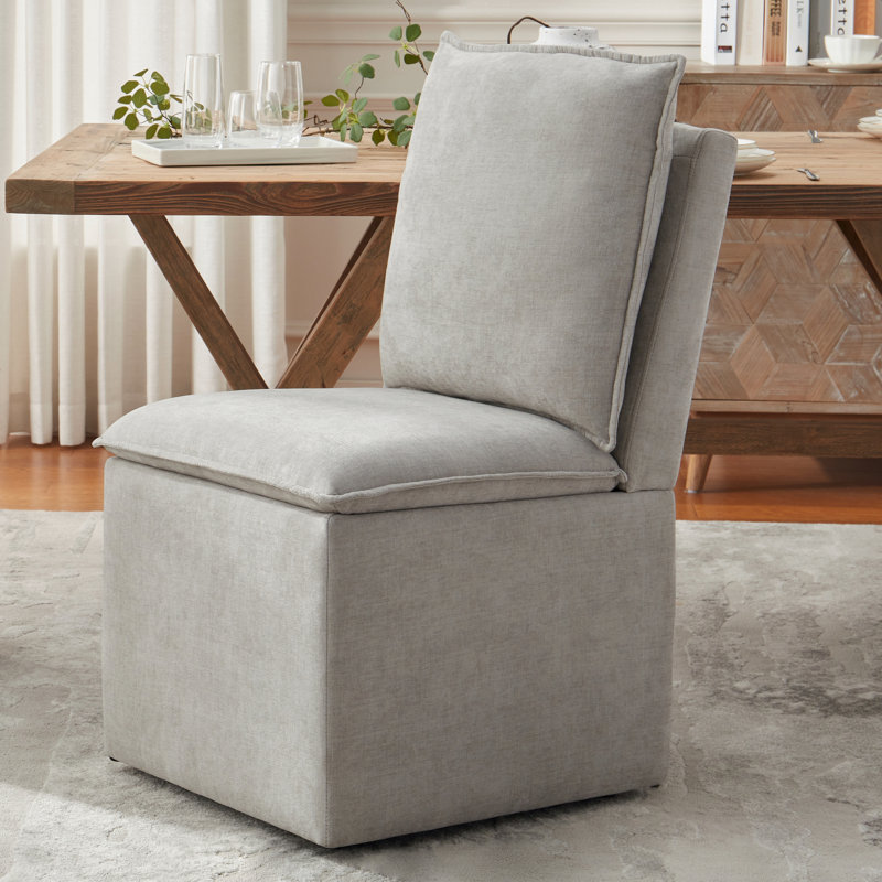 Modern Fabric Upholstered Storage Side Chairs with Casters for Living Room, Gray
