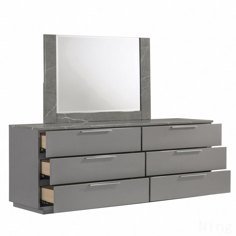 Commode - finition bicolore très brillante en marbre et laque avec tiroirs spacieux et pieds en métal